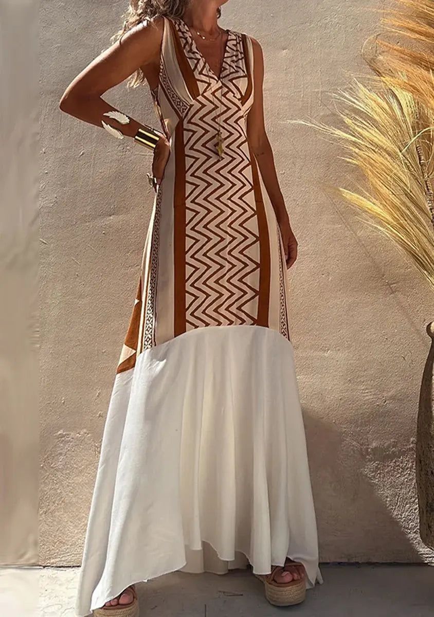 Women's Retro Pattern Art Classy Casual Cotton Linen Maxi Dress