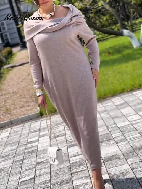 Women's Cowl Neck Long Sleeve Knitted Dress