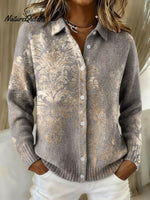 Women's Vintage Flower Geometric Abstract Pattern Art Print Cowl Neck Sweater