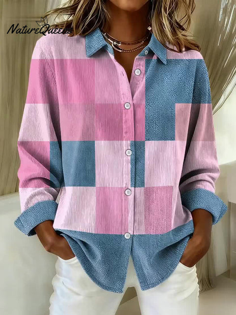 Women's Corduroy Pink Plaid Shirt