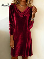 Women's velvet draped neck dress