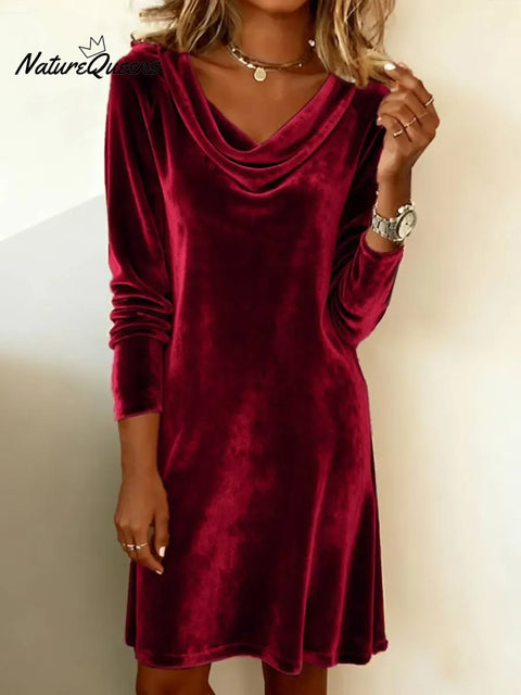 Women's velvet draped neck dress