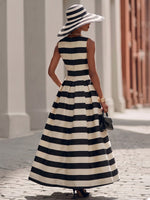 Elegant Black And White Striped Maxi Dress