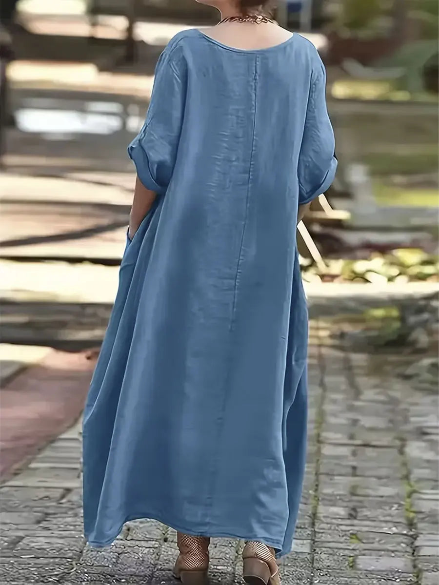 Women's Solid Color Casual Art Cotton Linen Long Dress