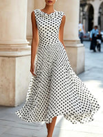 Women's Polka Dot Print Cowl Neck Sleeveless Loose-fit Mesh Dress