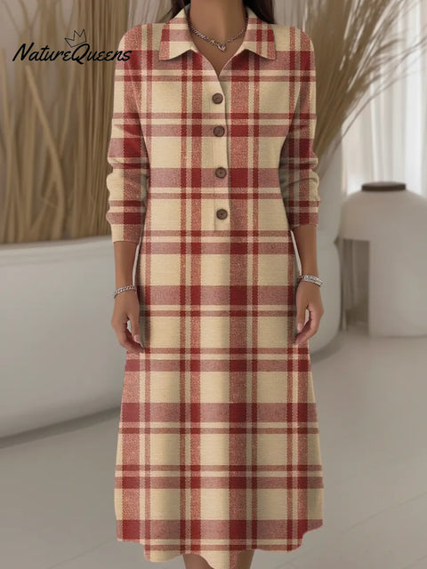 Women's Plaid Pattern Art Print Casual Knitted Dress