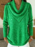 Vintage Soft Triangle Neck Sequined Shiny Sweater Top