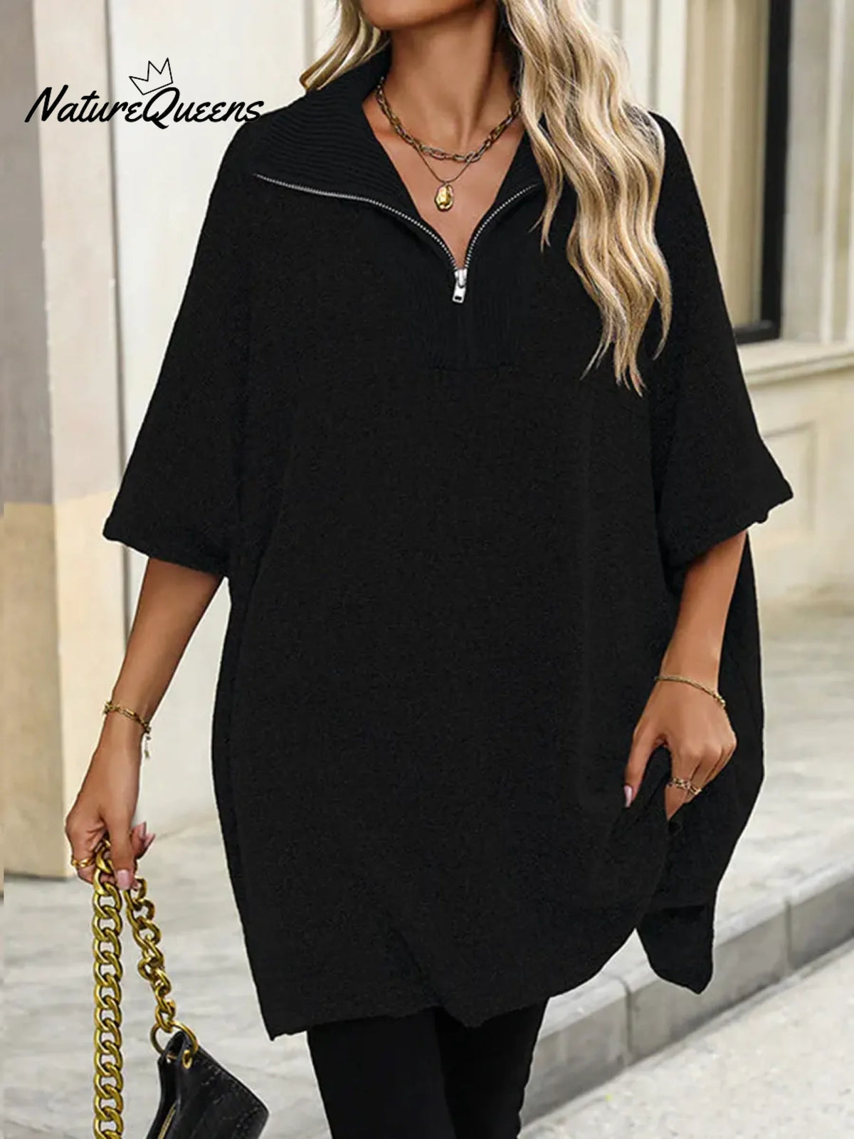 Women's Solid Color Cardigan Collar 3/4 Sleeve Casual Loose Knit Pullover Sweater