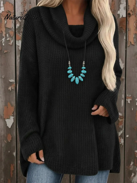 Cozy Cowl Collar Loose Knit Pullover Sweater