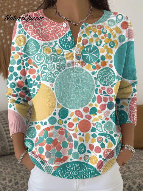 Women's Multicolor Geometry Pattern Art Print Buttoned Cardigan Sweater