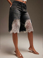 Casual Patchwork Lace Denim Jeans