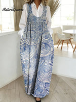 Women's Abstract Pattern Art Print Casual Cotton Denim Dress