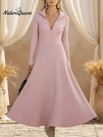 Cozy Stand Collar Zipper Knit A-line Dress