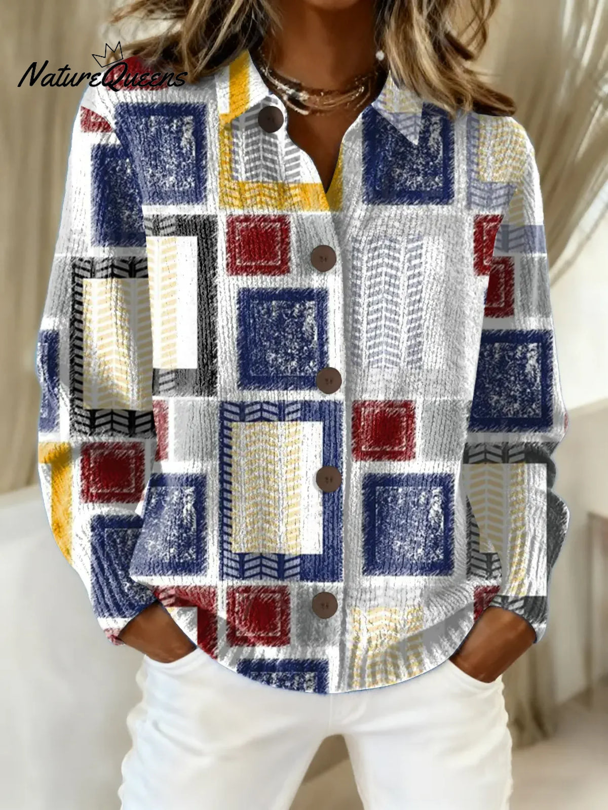 Women's Vintage Plaid Art Print Casual Sweater