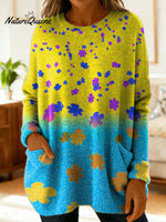 Women's Lovely Floral Flowers Pattern Art Print Casual Cotton Knitted Sweater