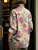 Women's Artistic Floral Print Metal-button Shirt
