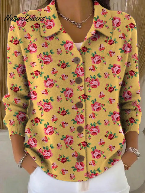 Women's Floral Pattern Art Print Casual Sweater