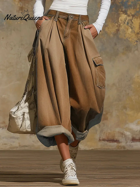 Women's Solid Color High-waisted Casual Wide-leg Jeans