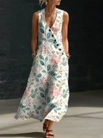 Women's Floral Pattern Art Print Casual Cotton Linen Dress