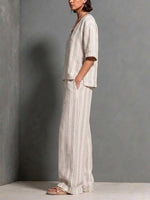 Women's Striped Cotton And Linen Casual Set