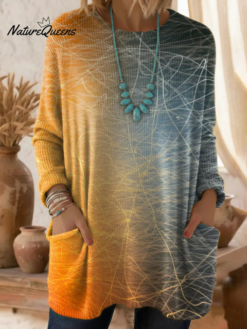 Women's Gradient Pattern Art Print Casual Cotton Knitted Sweater