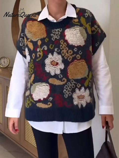 Women's Casual Floral Sleeveless Sweater Vest