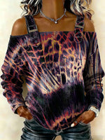 Women‘s Leopard Print Retro Casual Cotton Denim Shirt