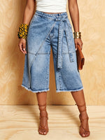 Retro Casual Lace-up Denim Shorts