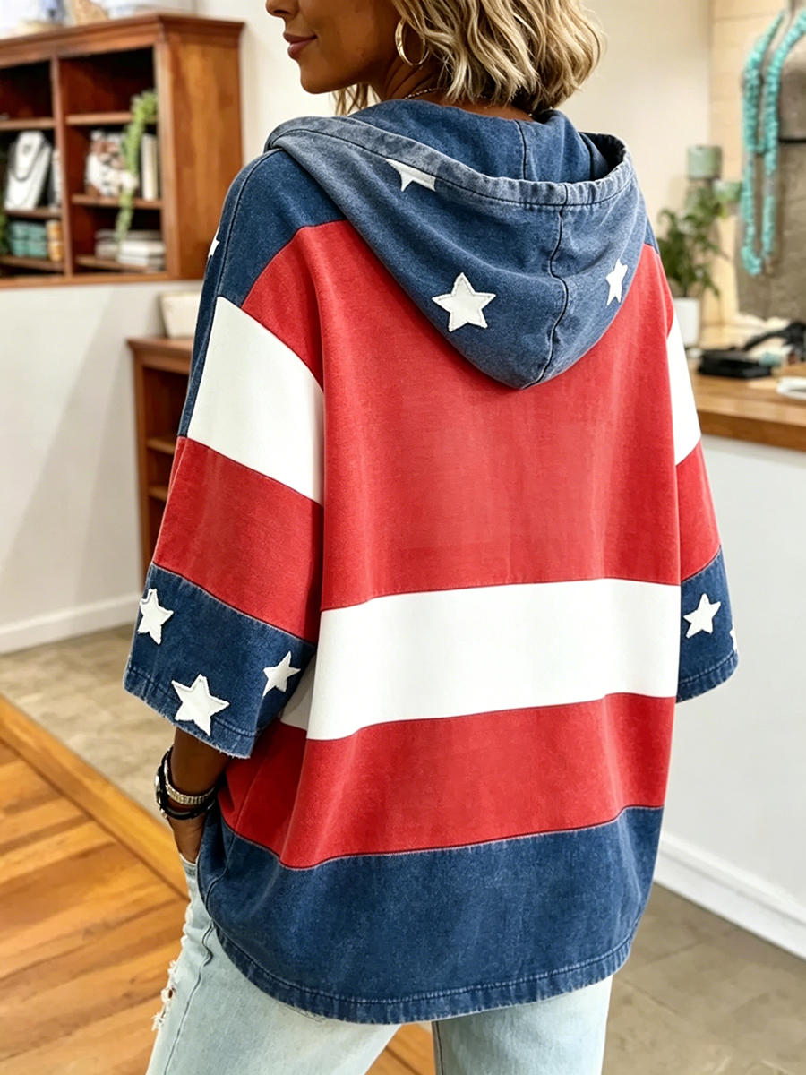 Retro American Style Star-patterned Cotton Hoodie