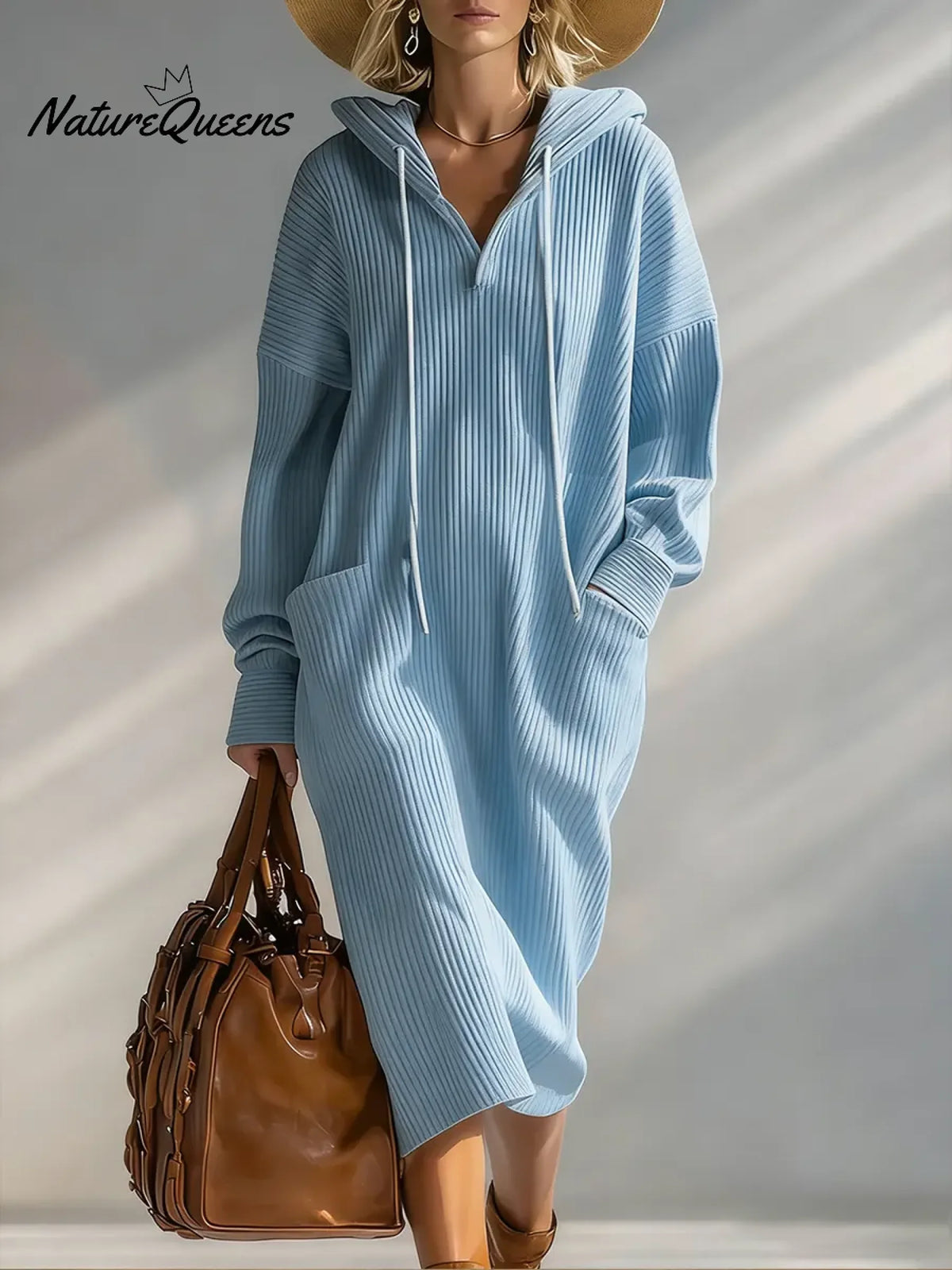 Women's Solid Color Long-sleeved Casual Loose Hooded Knit Dress