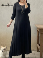Elegant Pleated Design Solid Color Knit Dress