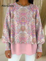 Women's VintageFlowerArt Print Casual Knitted Sweater