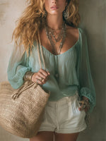 Women's Elegant Casual V-neck Lantern Sleeve Top
