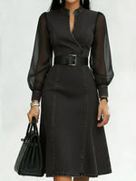 Stylish Denim Dress With Organza Sleeve Panels.