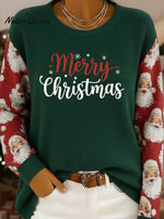 Merry Christmas Color Block Crew Neck Sweatshirt Pullover