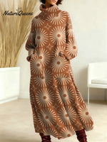 Women's Vintage Flower Pattern Art Print Casual Cotton Knitted Dress