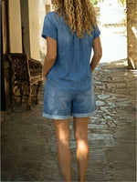 Casual Short-sleeved Denim Shirt And Denim Shorts Two-piece Set