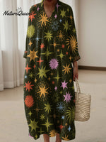 Visually Stunning Star-shaped Decorative Patterns Women's Casual V-Collar Long Sleeve Dress