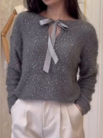 Women's Sparkling Tie-front Pullover Sweater