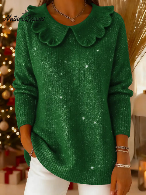 Women's Solid Color Peter Pan Collar Long-sleeved Casual Loose Knit Sweater