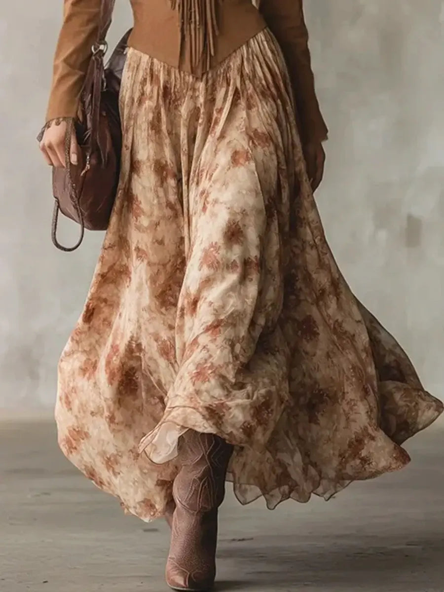 Women's Floral Fringe Art Casual Long Sleeve Maxi Dress