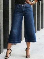 Women's Casual Design Denim Cropped Wide-leg Pants
