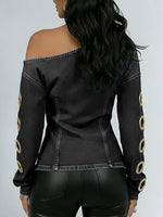 Women's Off-the-shoulder Long-sleeved Casual Loose Denim Top