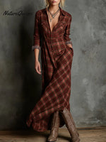Women's Plaid Print Shirt Collar Long-sleeved Casual Loose Shirt Dress
