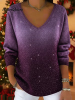 Starry Sky Shiny V-neck Loose Sweater Top