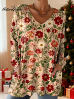 Women's Floral Pattern Art Print Casual Cotton T-shirt