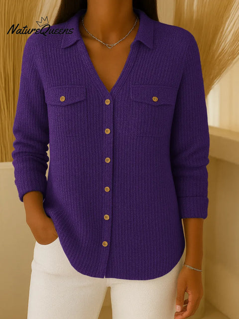 Women's Solid Color Lapel Long Sleeve Casual Loose Knit Cardigan