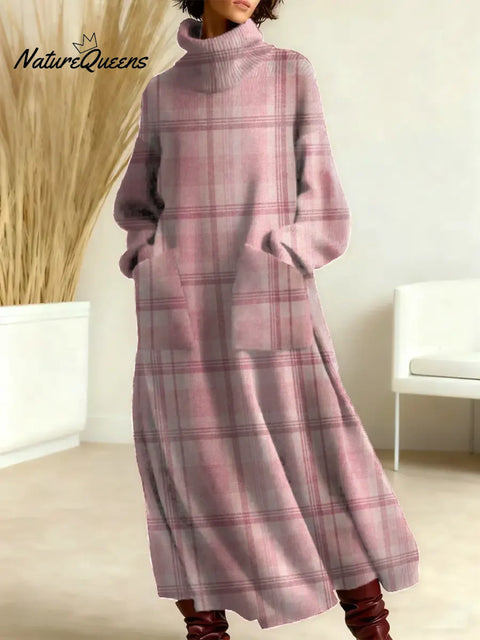 Women's Plaid Pattern Art Print Casual Cotton Knitted Dress