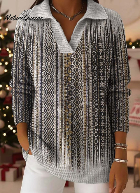 Exotic Totem Decorative Patterns Women's Casual Shirt Collar Long Sleeve Sweater