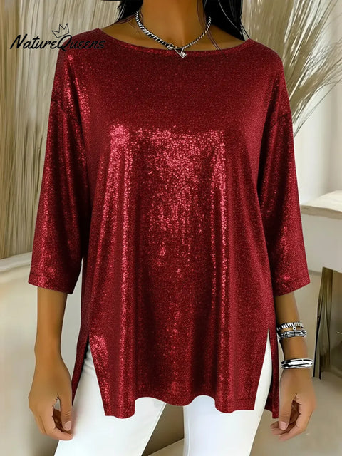 Women's Sparkly Christmas Round-neck Top